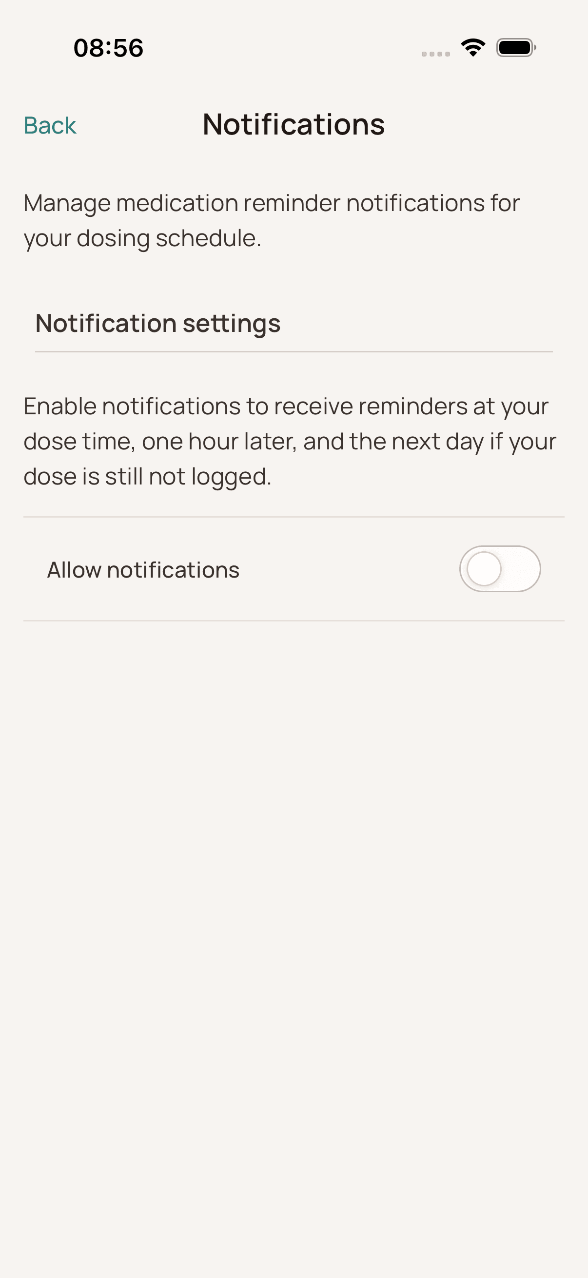 Dosio GLP-1 shot reminder and medication notification settings