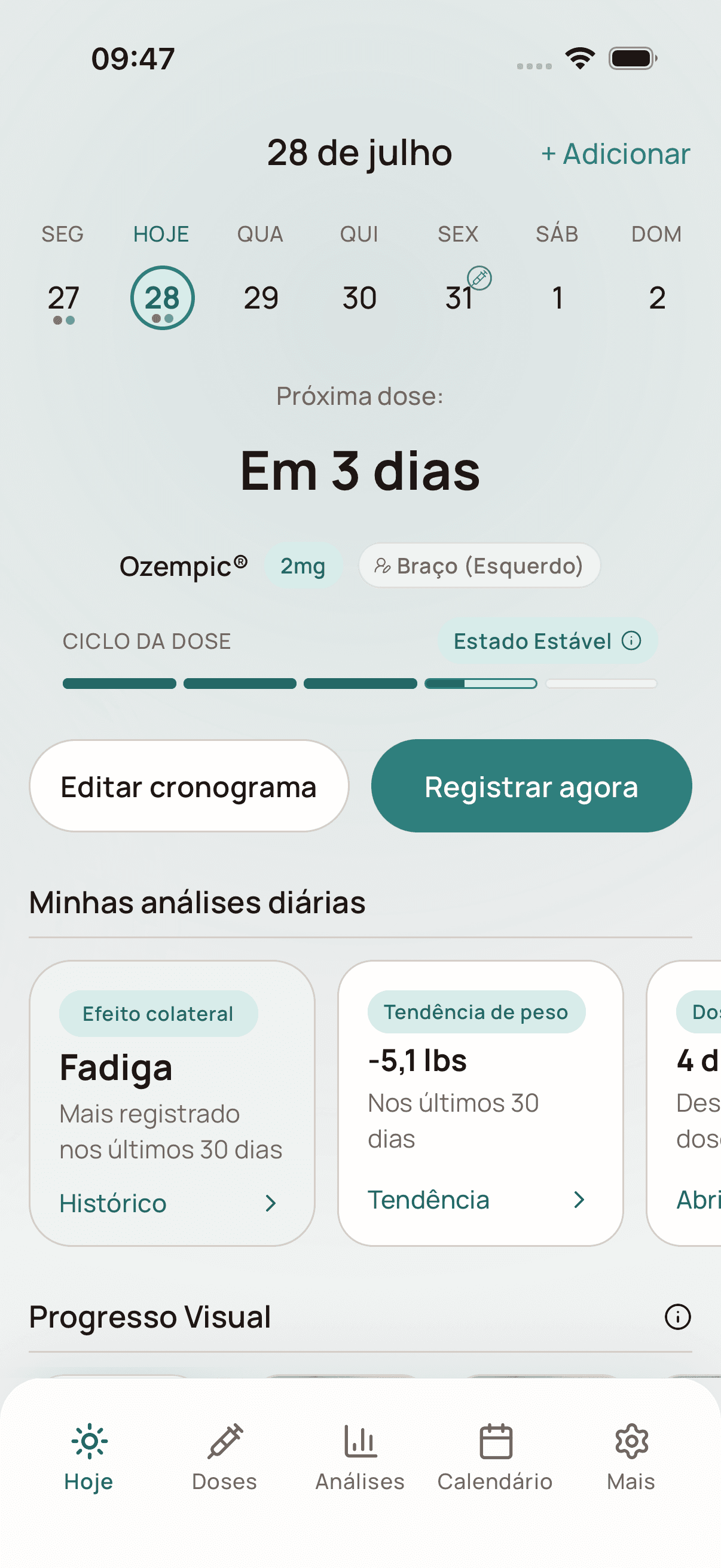 Resumo das funcionalidades do Dosio em português no iPhone